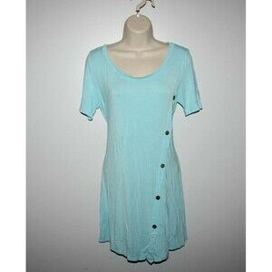 Caralase Women Blue Short Sleeve TShirt M Flowing Loose Fit Summer Buttons Dress